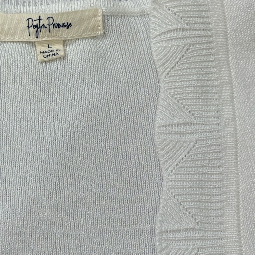 Payton Primrose White Scallop-Trim Open Front Sweater 3/4 Sleeve Sz Large - Picture 4 of 6